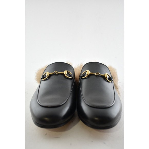 Gucci Princetown Black Leather Fur Loafer Slide Slip On Mule Slipper Flat 36 - Picture 5 of 12